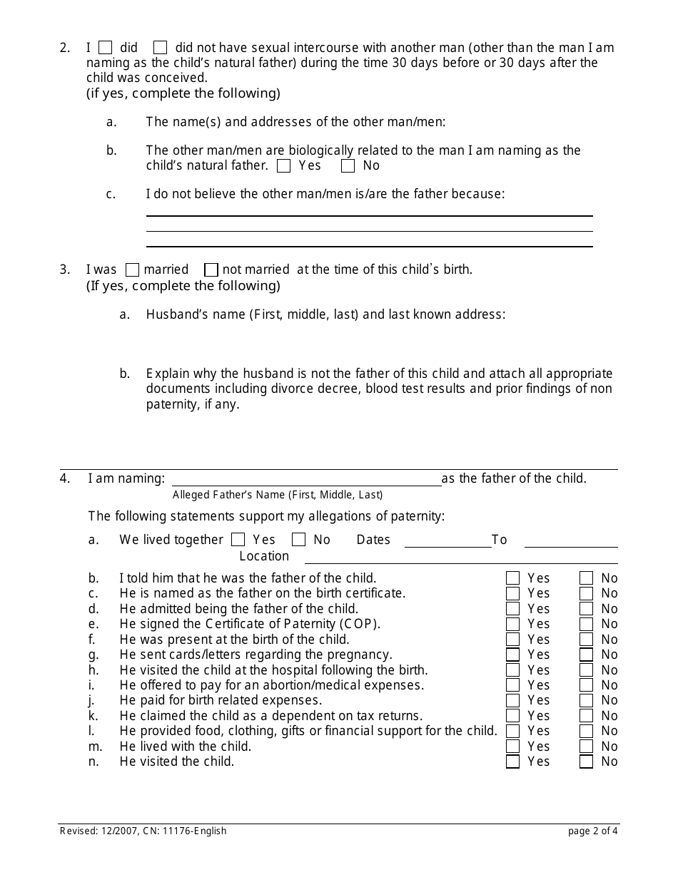 Form CN:11176 Certification in Support of Establishing Paternity - New Jersey, Page 2