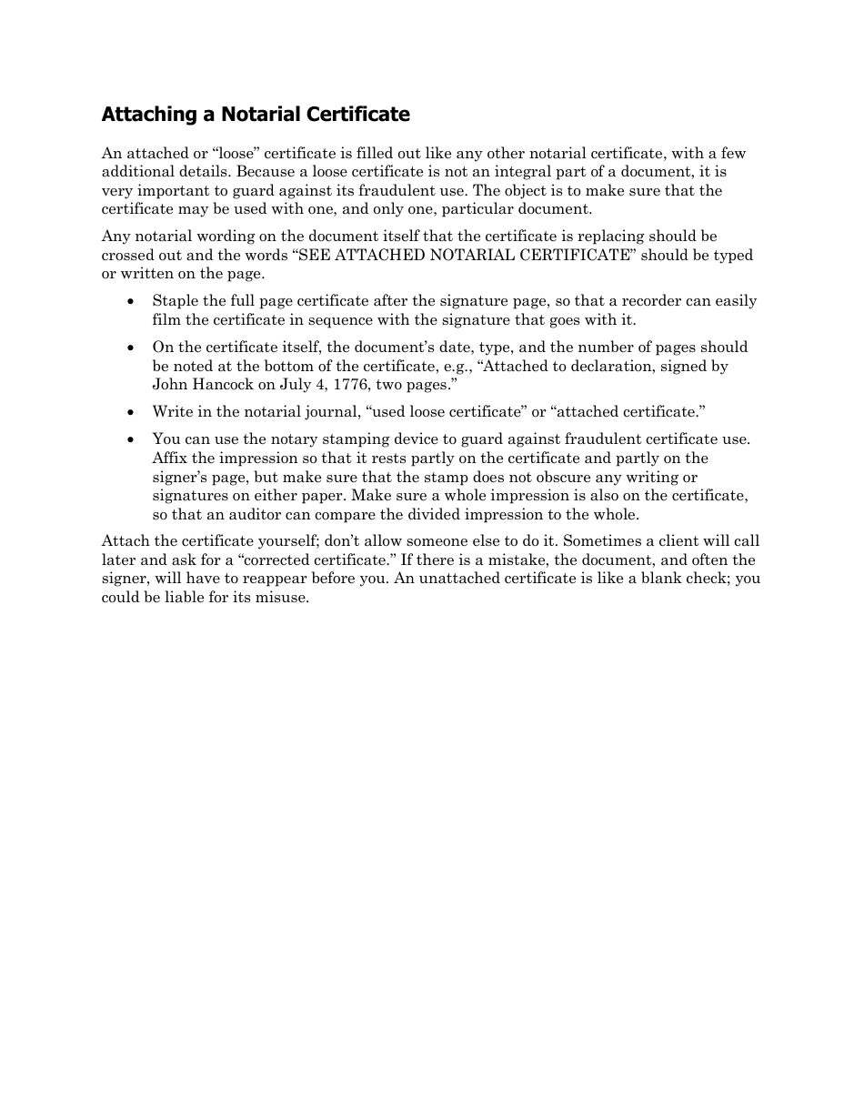 State of Oregon Notarial Certificate - Oregon, Page 1
