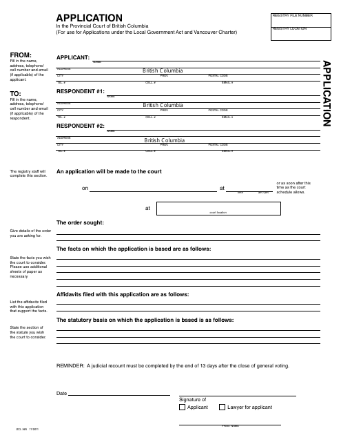 Form ADM865 Application - British Columbia, Canada