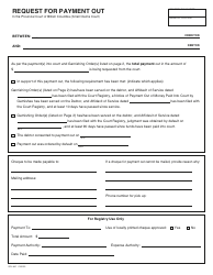 Form SCL841 Request for Payment out - British Columbia, Canada