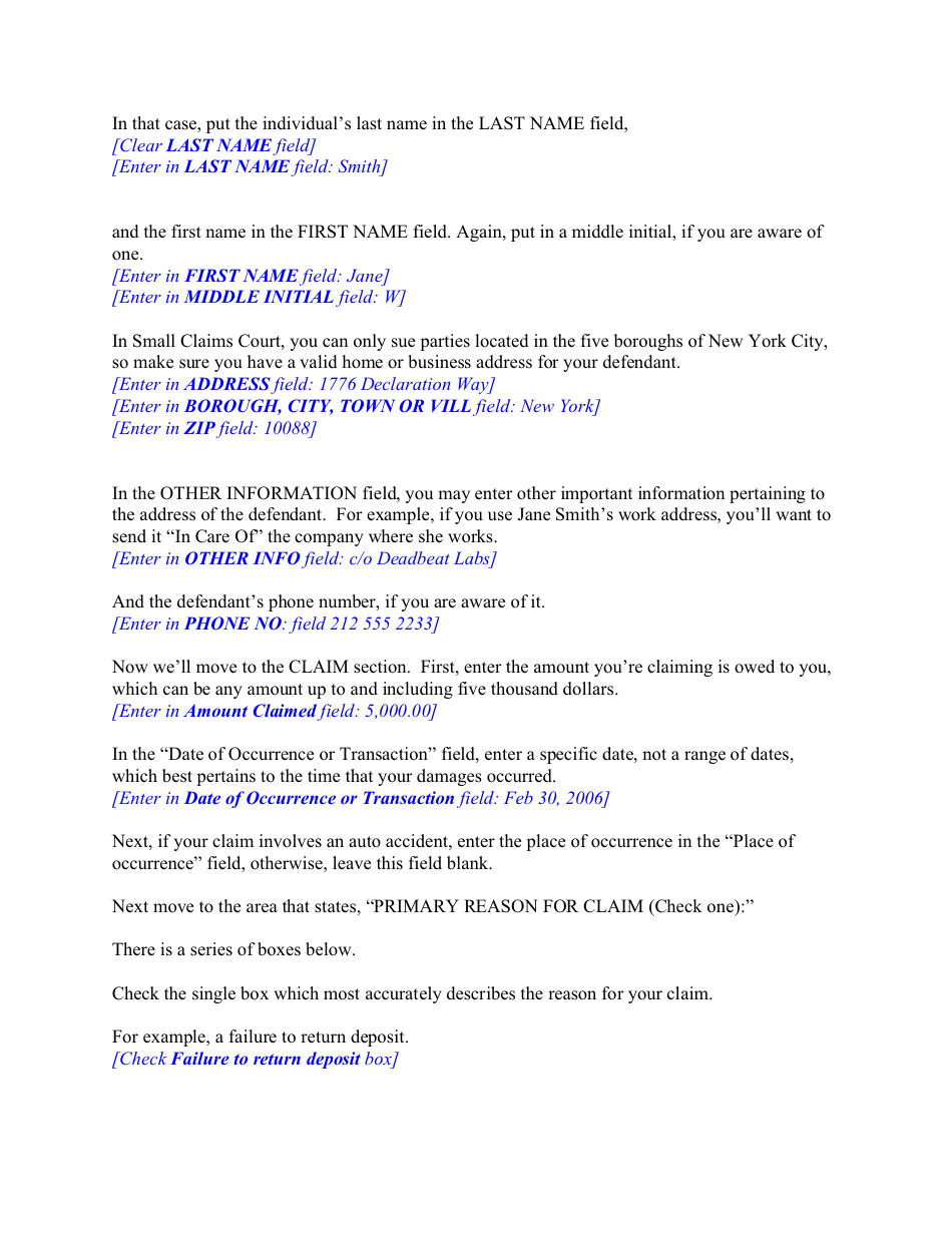 Instructions for Form CIV-SC-50 Small Claims Statement of Claim - New York City, Page 3