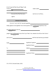 Document preview: Form CIV-GP67A Notice of Appeal - New York City