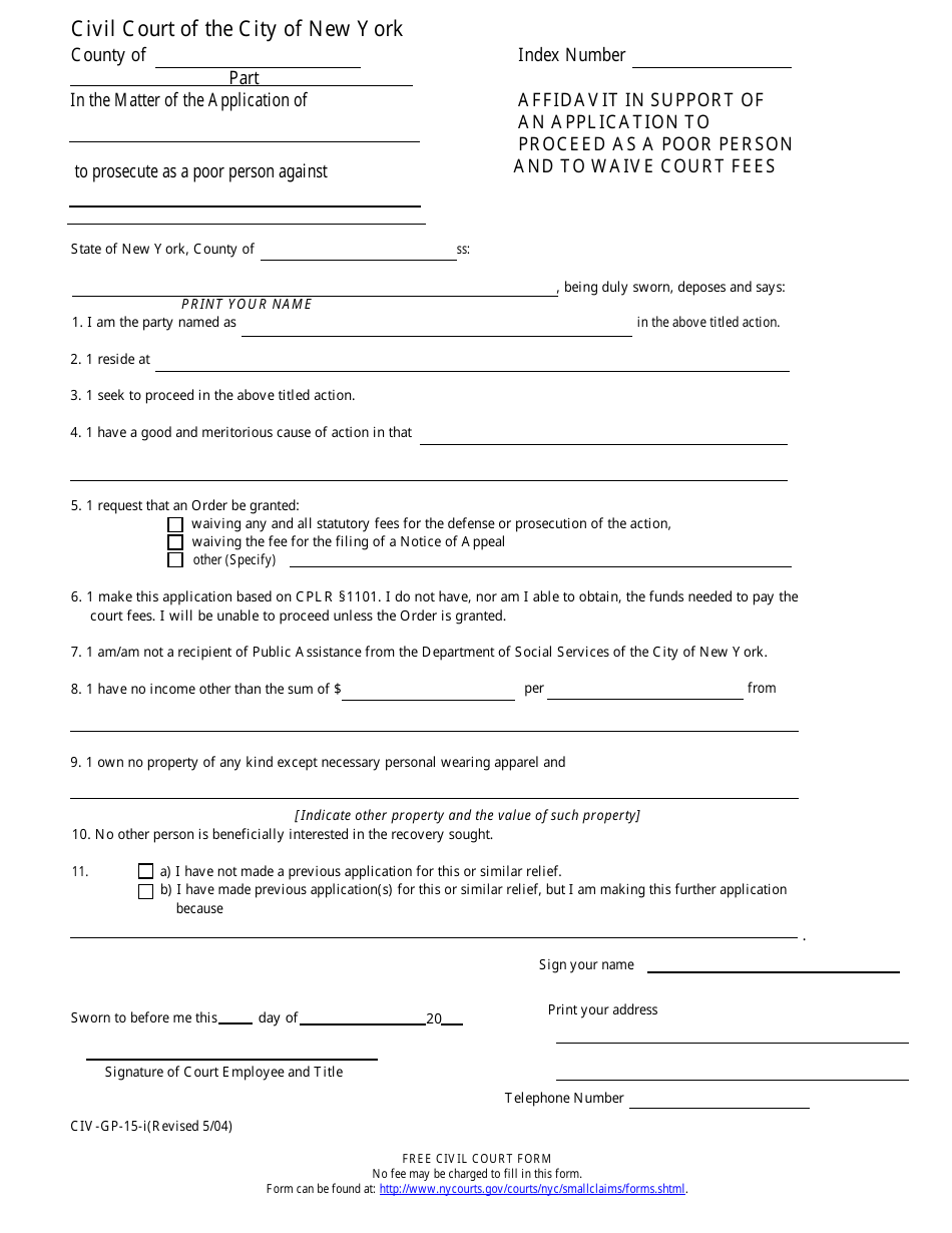 Form CIV-GP-15-I - Fill Out, Sign Online and Download Fillable PDF, New ...