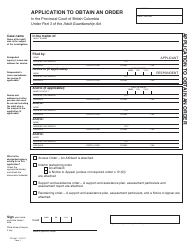 Document preview: Form PFA842 (AGA Form 1) Application to Obtain an Order - British Columbia, Canada