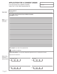 Document preview: Form PFA845 (AGA Form 5) Application for a Consent Order - British Columbia, Canada