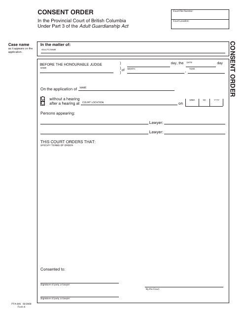 Form PFA846 (AGA Form 6)  Printable Pdf
