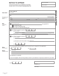 Document preview: Form PFA847 (AGA Form 2) Notice to Appear - British Columbia, Canada