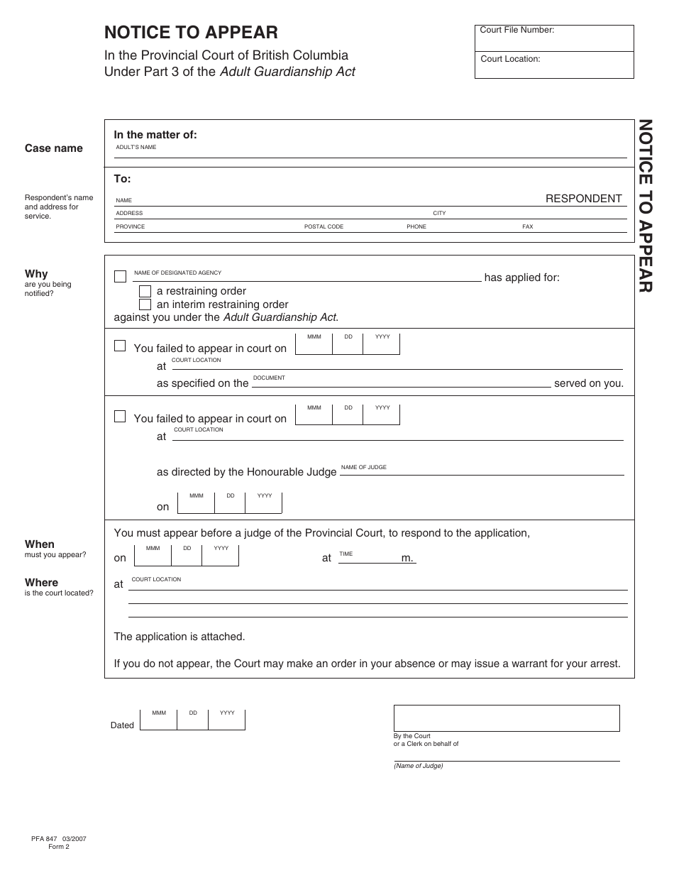 Form PFA847 (AGA Form 2) - Fill Out, Sign Online and Download Fillable ...