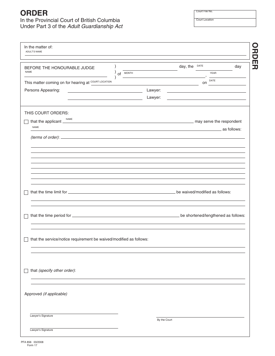 Form PFA856 (AGA Form 17) - Fill Out, Sign Online and Download Fillable ...