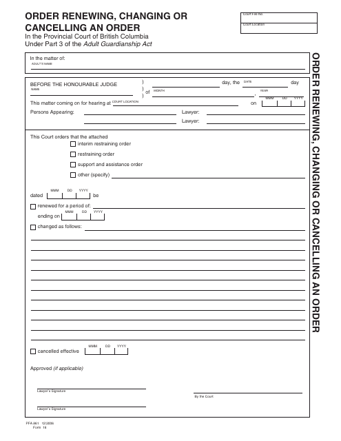 Form PFA861 (AGA Form 16)  Printable Pdf