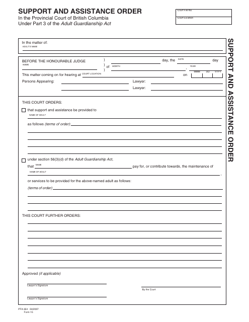 Form PFA854 (AGA Form 15)  Printable Pdf