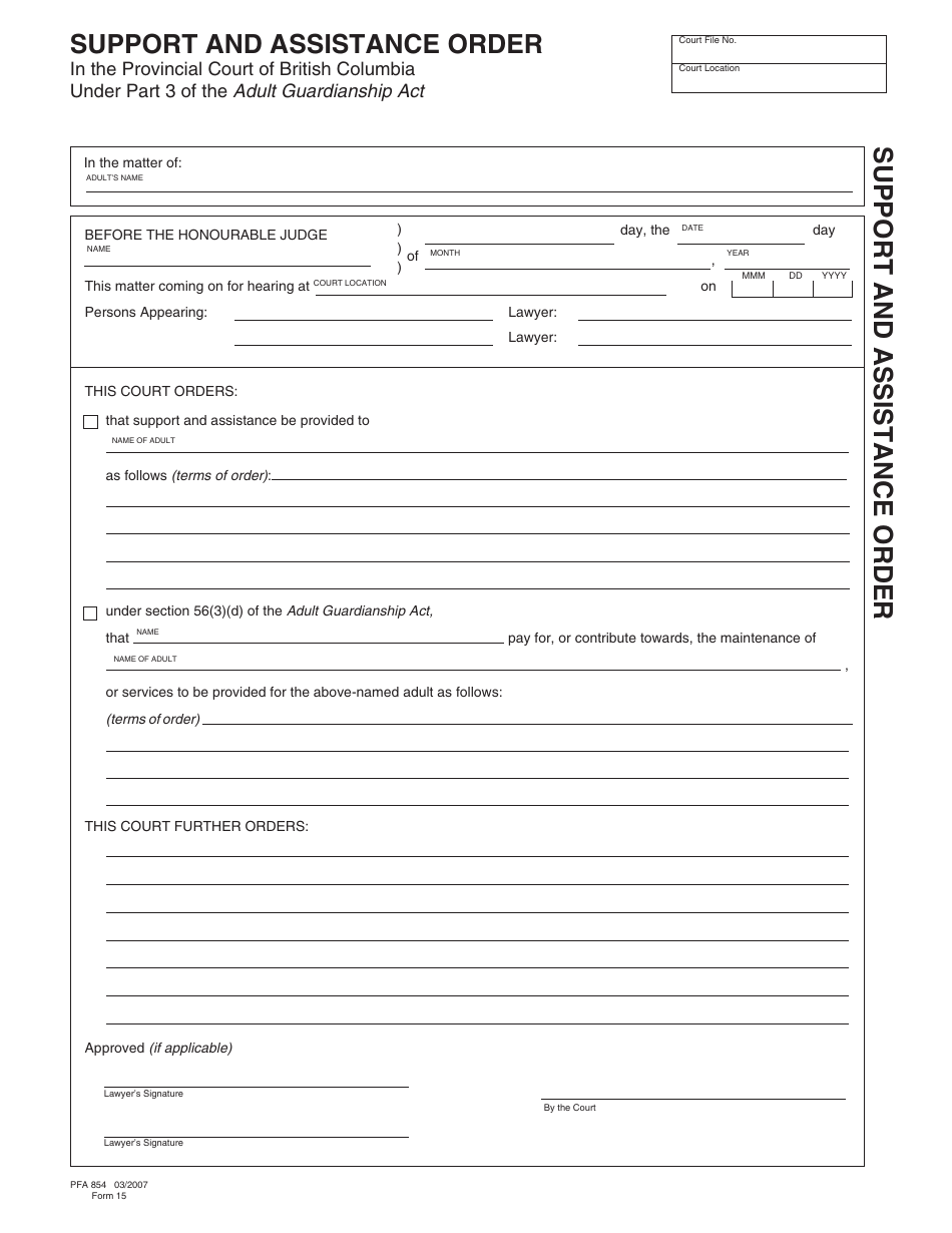 Form PFA854 (AGA Form 15) - Fill Out, Sign Online and Download Fillable ...