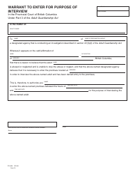 Document preview: Form PFA858 (AGA Form 18) Warrant to Enter for Purpose of Interview - British Columbia, Canada