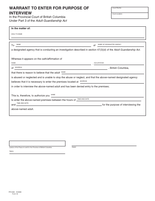 Form PFA858 (AGA Form 18)  Printable Pdf