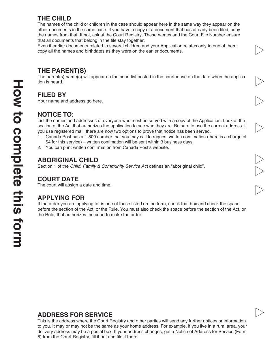 Form PFA895 (CFCSA Form 2) Application for an Order - British Columbia, Canada, Page 2