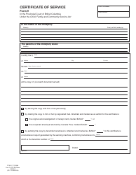 Document preview: Form PFA901 (CFCSA Form 9) Certificate of Service - British Columbia, Canada