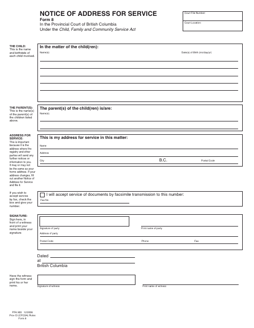 CFCSA Form 8 (PFA900)  Printable Pdf
