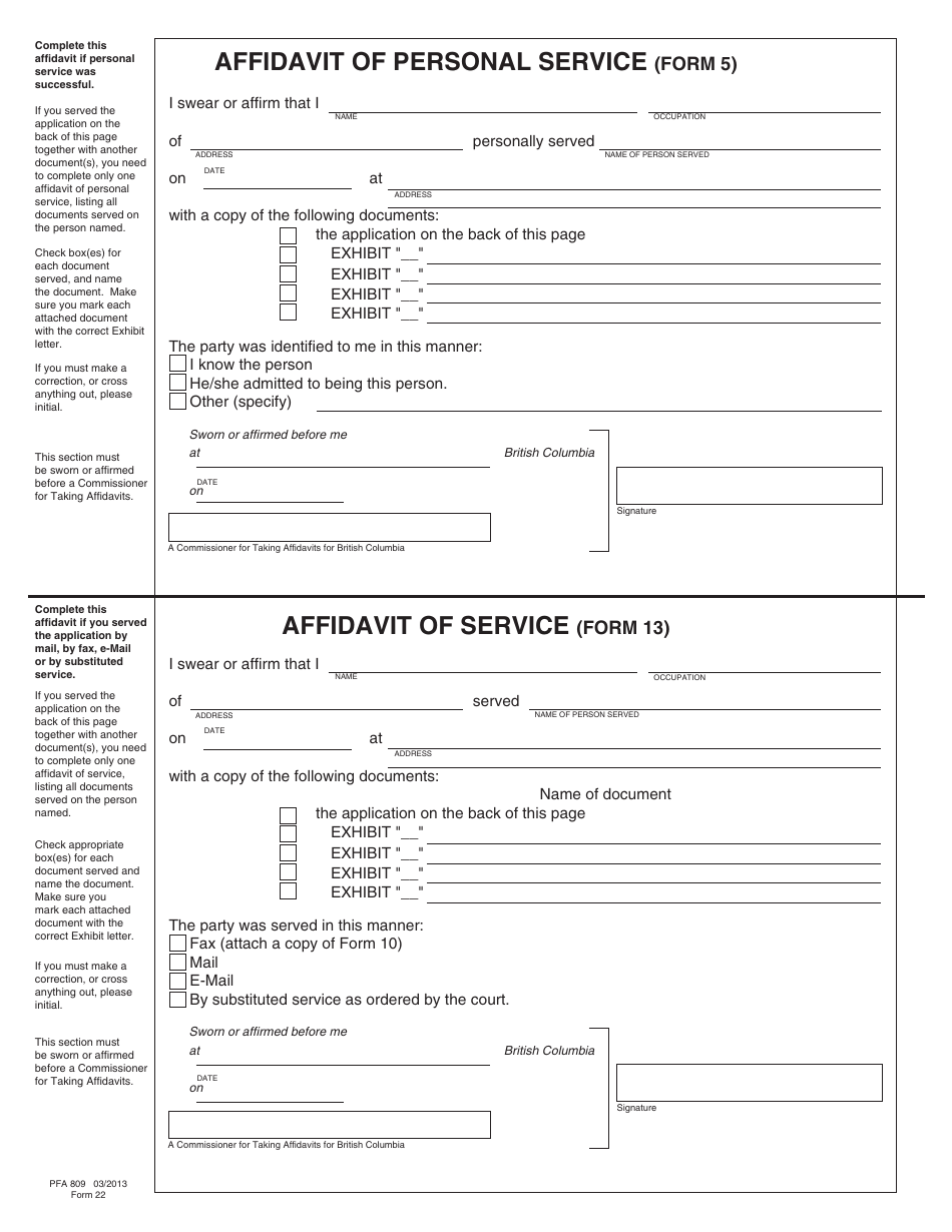 Form Pfa809 Pcfr Form 22 Download Fillable Pdf Or Fill Online 7579