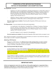 Form PFA869 (PCFR Form 31) Parenting After Separation Exemption Request - British Columbia, Canada