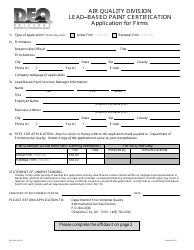 DEQ Form 110-303 &quot;Lead-based Paint Certification&quot; - Oklahoma