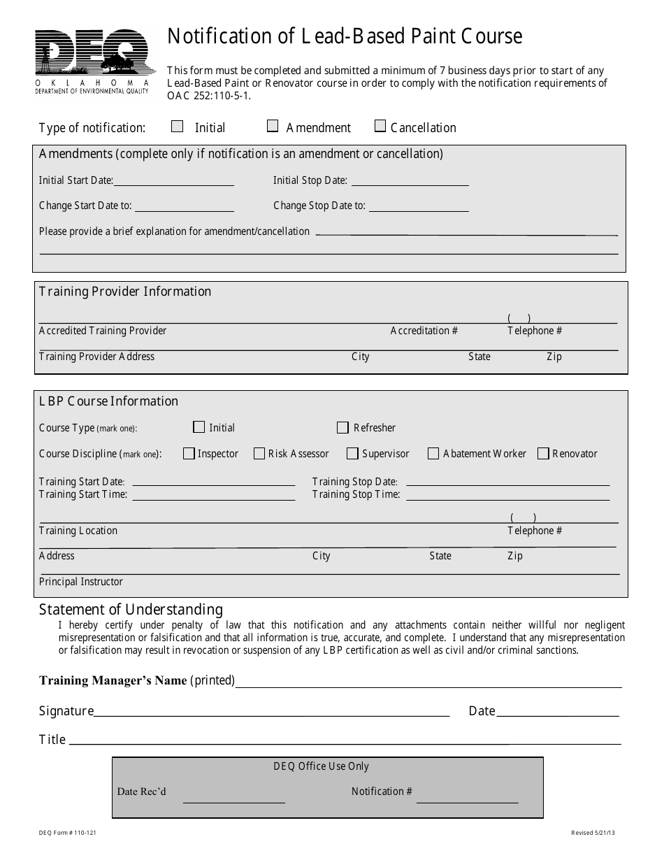 DEQ Form 110-121 - Fill Out, Sign Online and Download Printable PDF ...