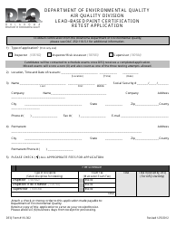 DEQ Form 110-302 Lead&quot;based Paint Certification Retest Application - Oklahoma