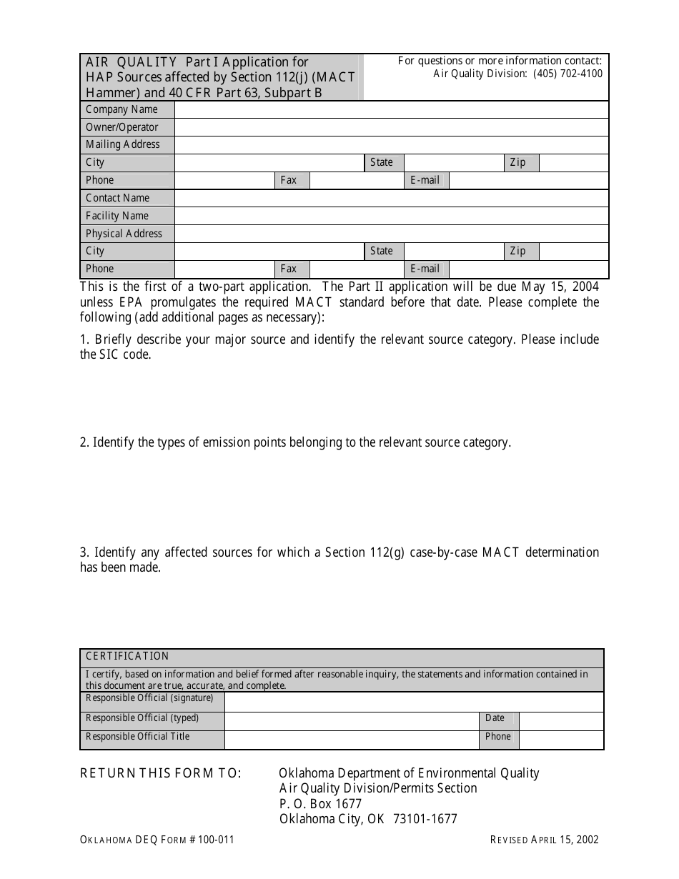 DEQ Form 100011 Fill Out, Sign Online and Download Printable PDF
