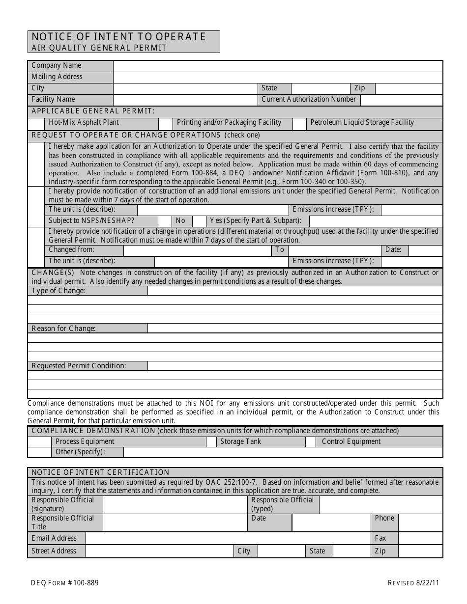 deq-form-100-889-download-printable-pdf-or-fill-online-notice-of-intent