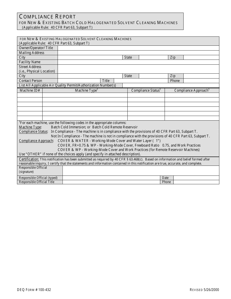 DEQ Form 100-432 - Fill Out, Sign Online and Download Printable PDF ...