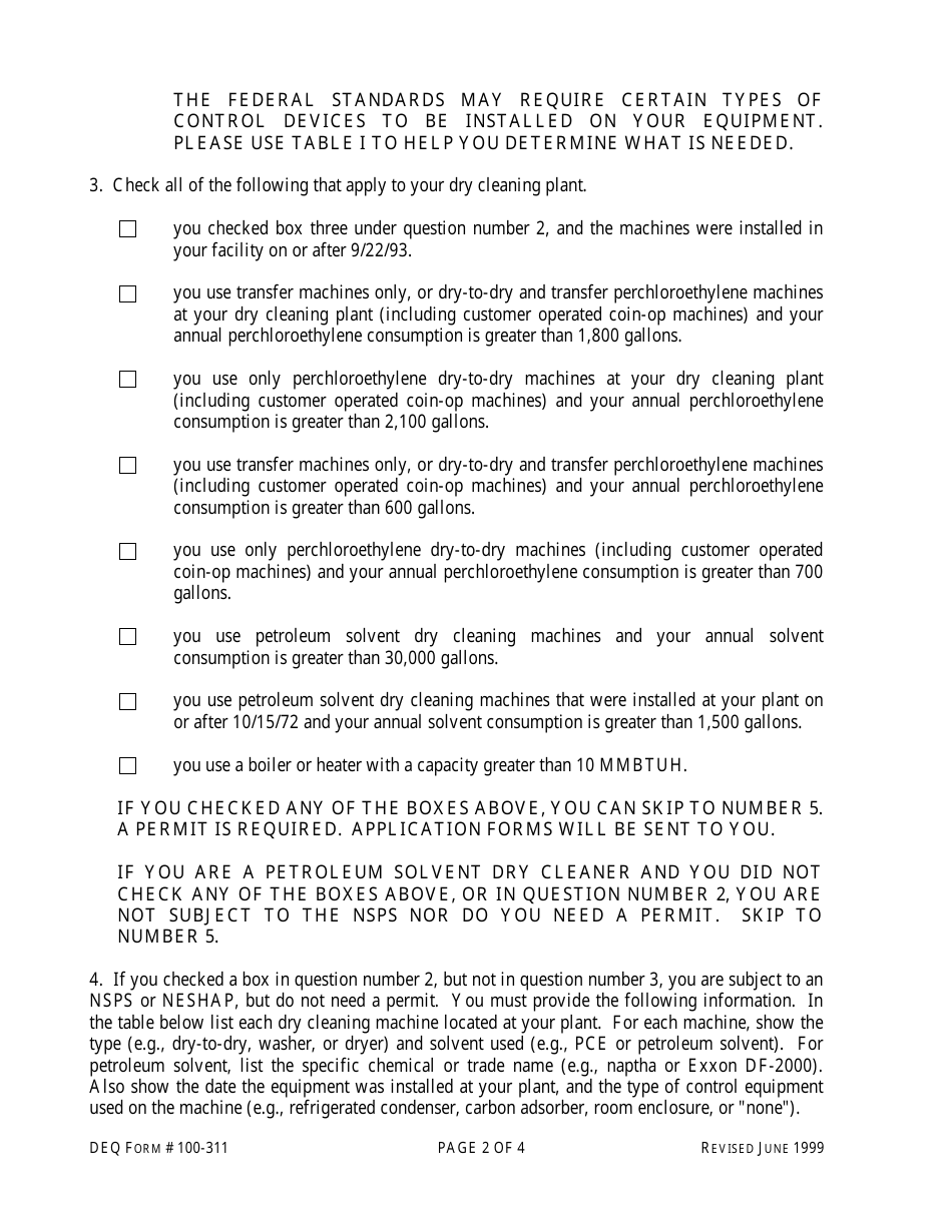 DEQ Form 100-311 Dry Cleaning Facilities Registration - Oklahoma, Page 2