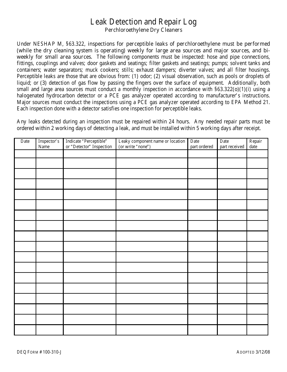 DEQ Form 100-310-J - Fill Out, Sign Online and Download Printable PDF ...