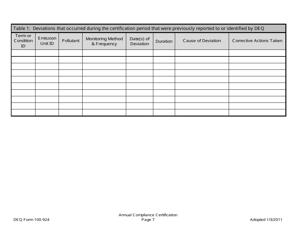 DEQ Form 100-924 Annual Compliance Certification Form - Oklahoma, Page 7