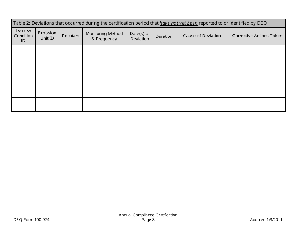 DEQ Form 100-924 Annual Compliance Certification Form - Oklahoma, Page 8