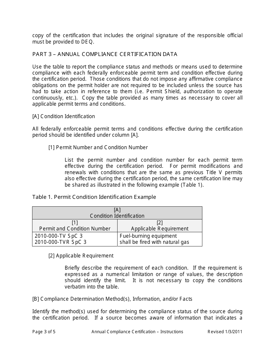 Instructions for DEQ Form 100-924 Annual Compliance Certification Form - Oklahoma, Page 3