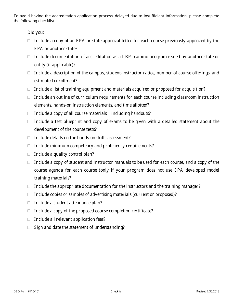 DEQ Form 110-101 Lead-Based Paint (Lbp) and Renovation, Repair and Painting (Rrp) Training Program Accreditation Application - Oklahoma, Page 3
