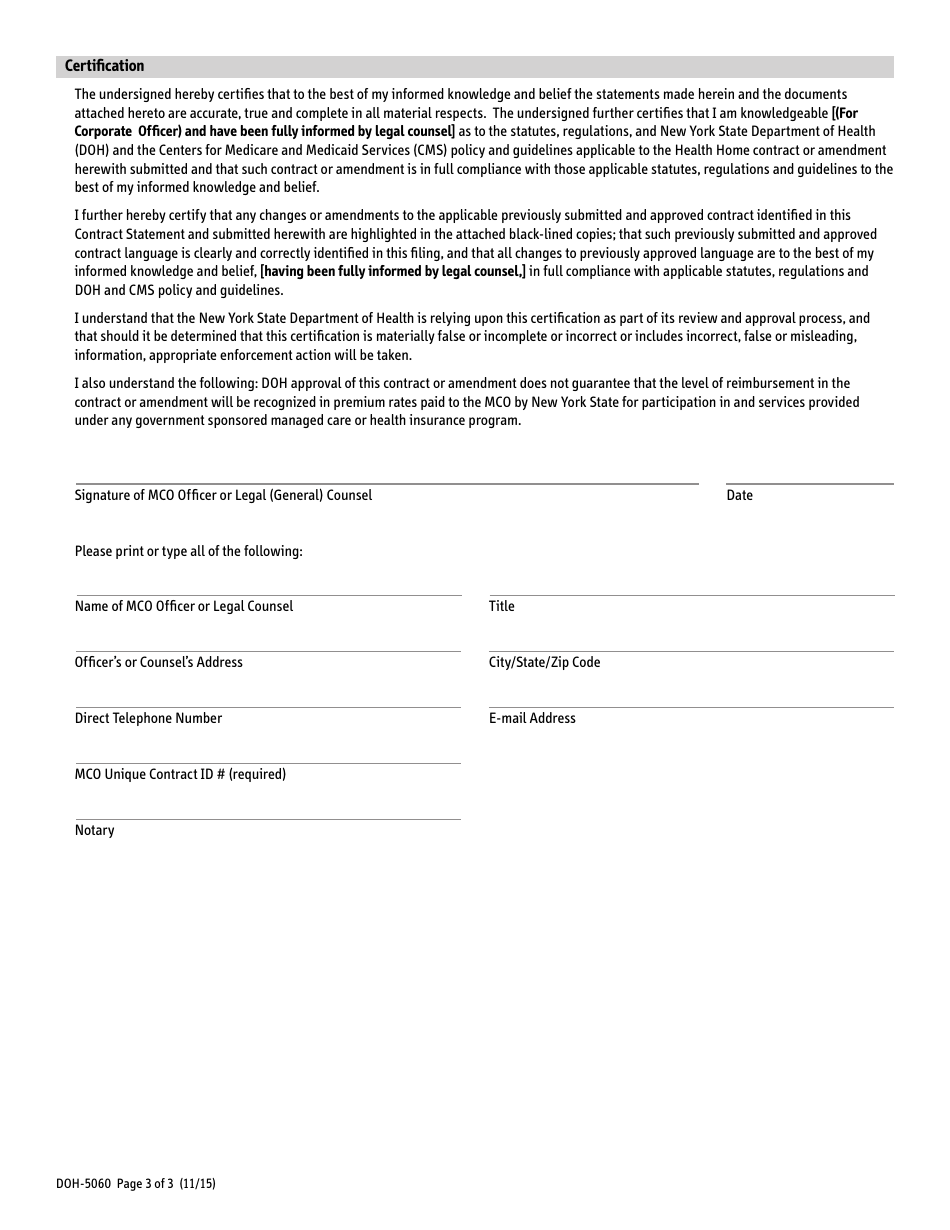 Form DOH-5060 Health Home Statement and Certification - New York, Page 3