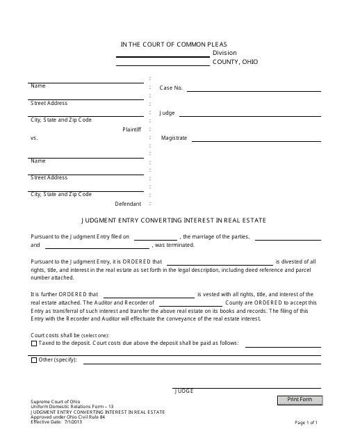 Uniform Domestic Relations Form 13  Printable Pdf