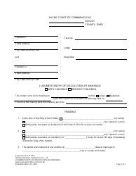 Uniform Domestic Relations Form 15 Judgment Entry of Dissolution of Marriage - Ohio