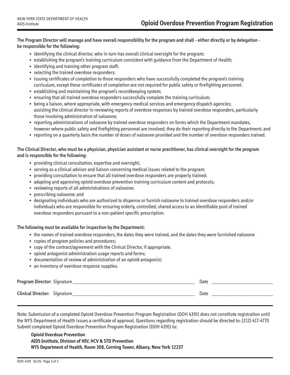 Form DOH-4391 Opioid Overdose Prevention Program Registration - New York, Page 3