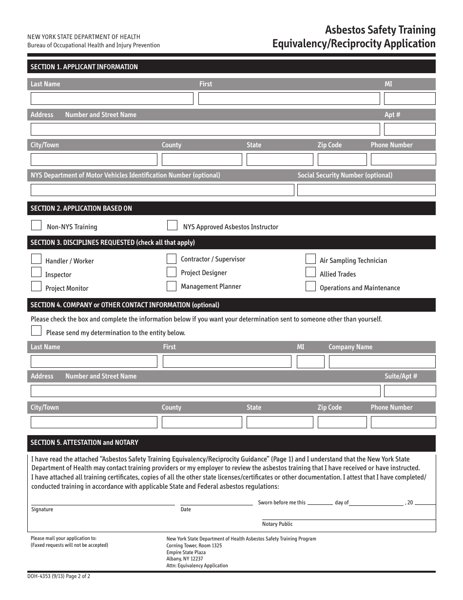 Form DOH-4353 Asbestos Safety Training Equivalency / Reciprocity Application - New York, Page 2