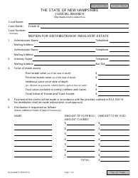Form NHJB-2668-P Motion for Distribution of Insolvent Estate - New Hampshire