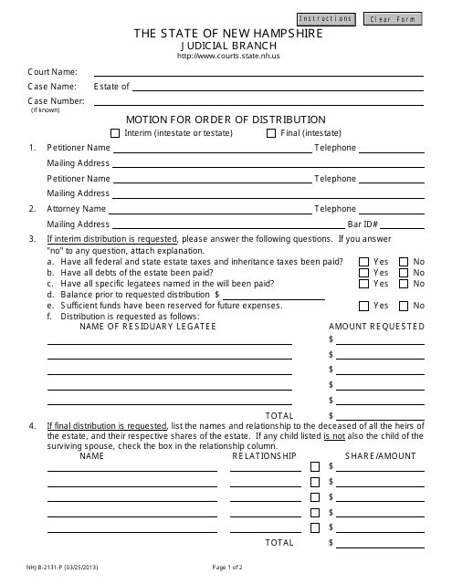 Form NHJB-2131-P  Printable Pdf