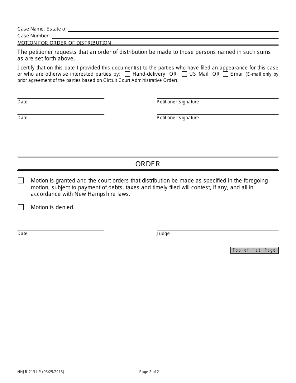 Form NHJB-2131-P Motion for Order of Distribution - New Hampshire, Page 2