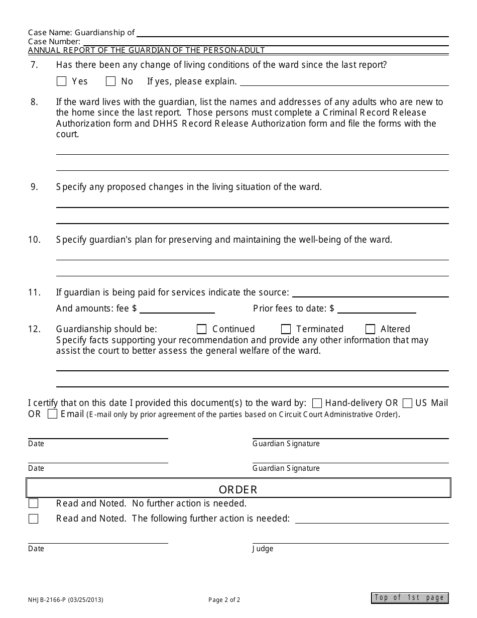Form NHJB-2166-P Annual Report of the Guardian of the Person - Adult - New Hampshire, Page 2