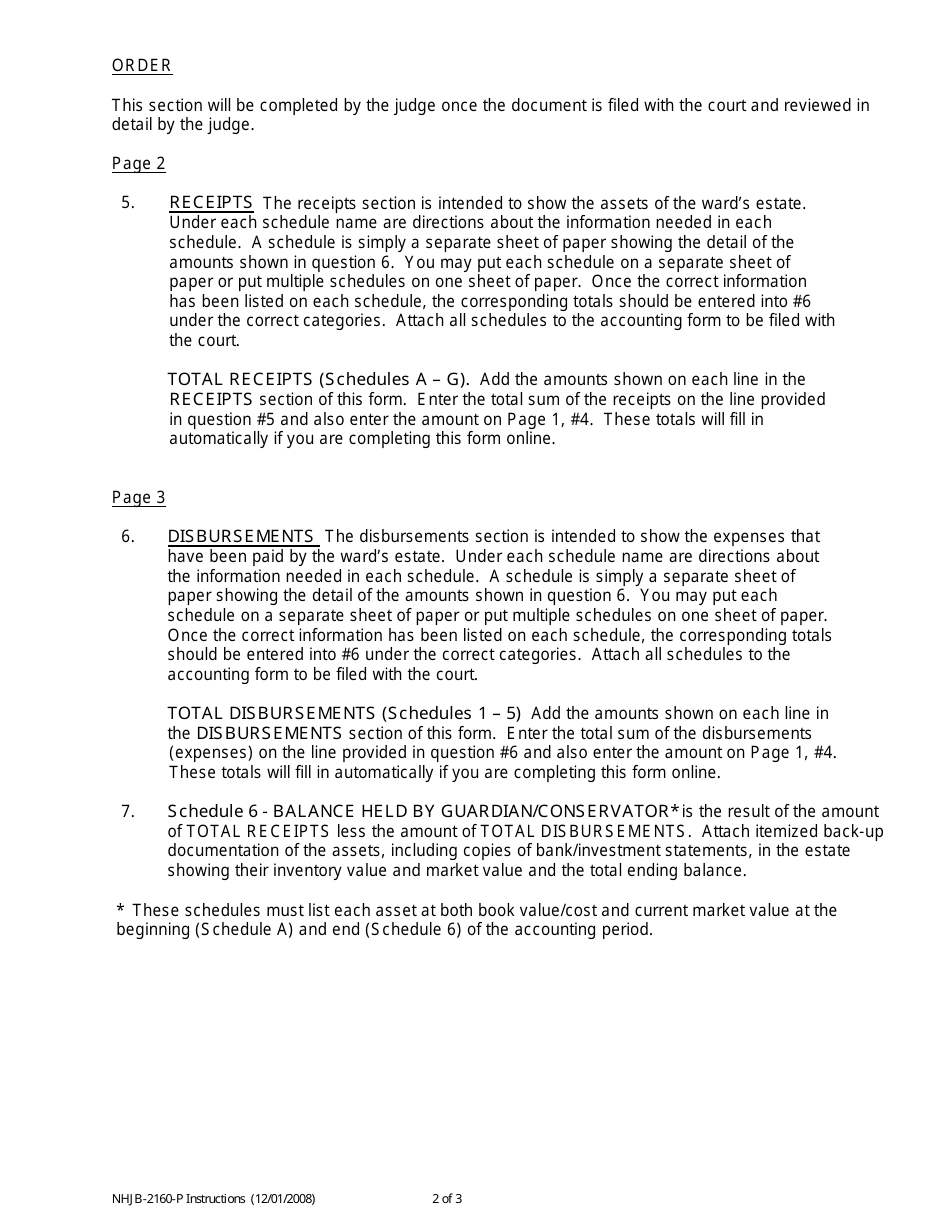 Instructions for Form NHJB-2160-P Guardians / Conservators Accounting - New Hampshire, Page 2