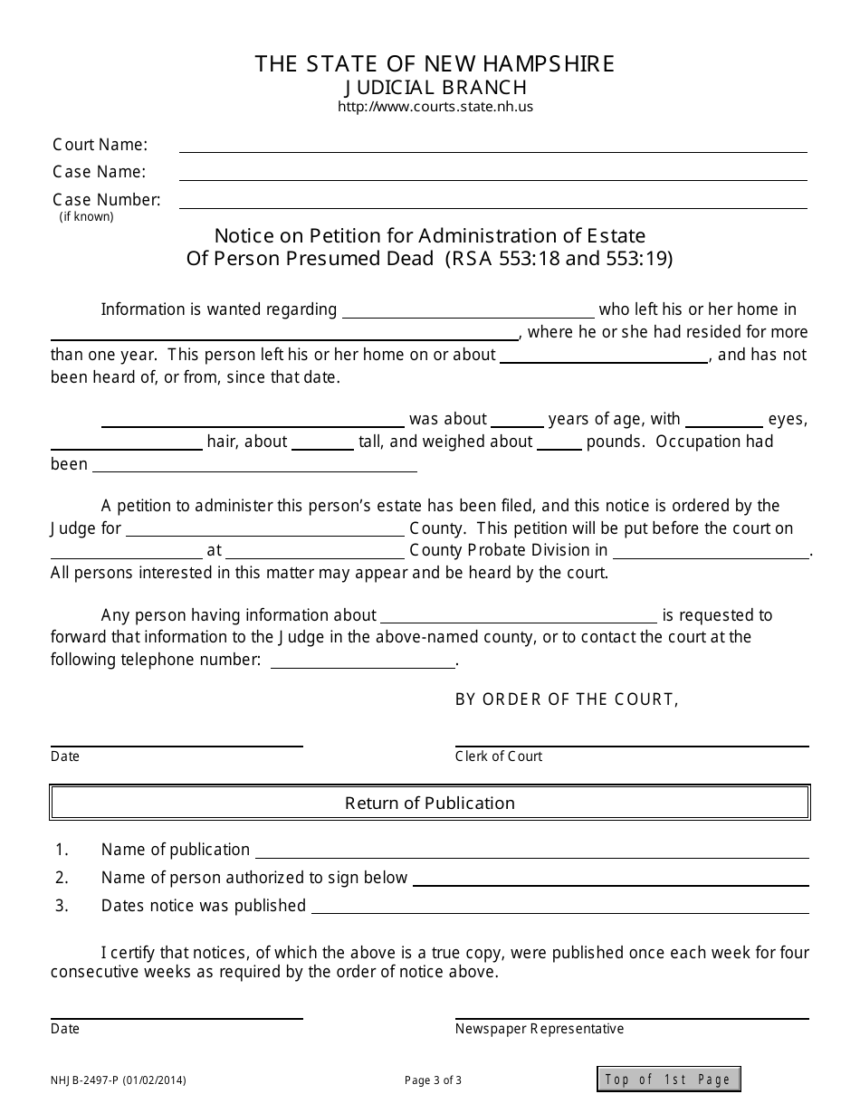 Form NHJB-2497-P Petition for Administration of Estate of Person Presumed Dead (Rsa 553:18 and 553:19) - New Hampshire, Page 3