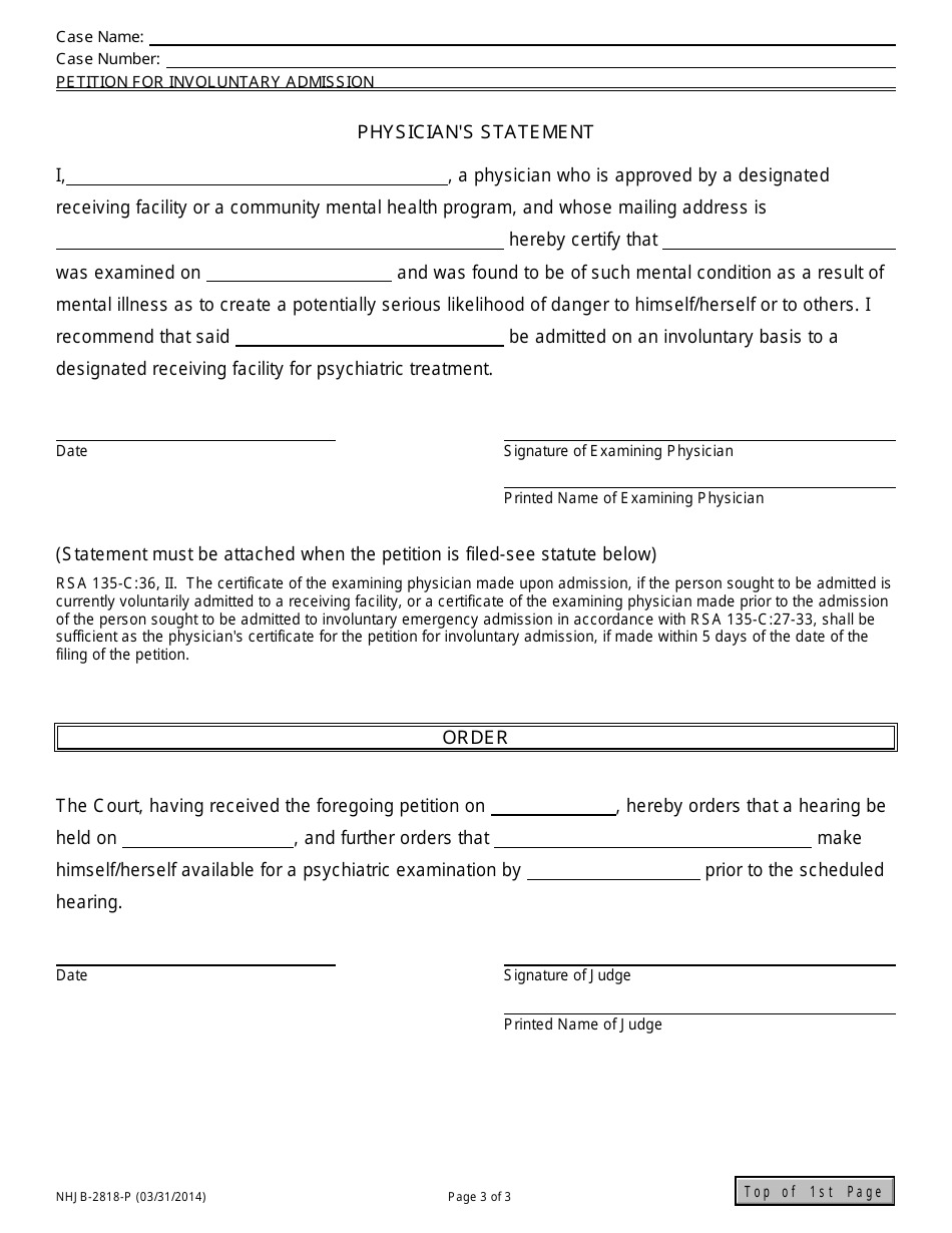Form NHJB-2818-P Petition for Involuntary Admission - New Hampshire, Page 3