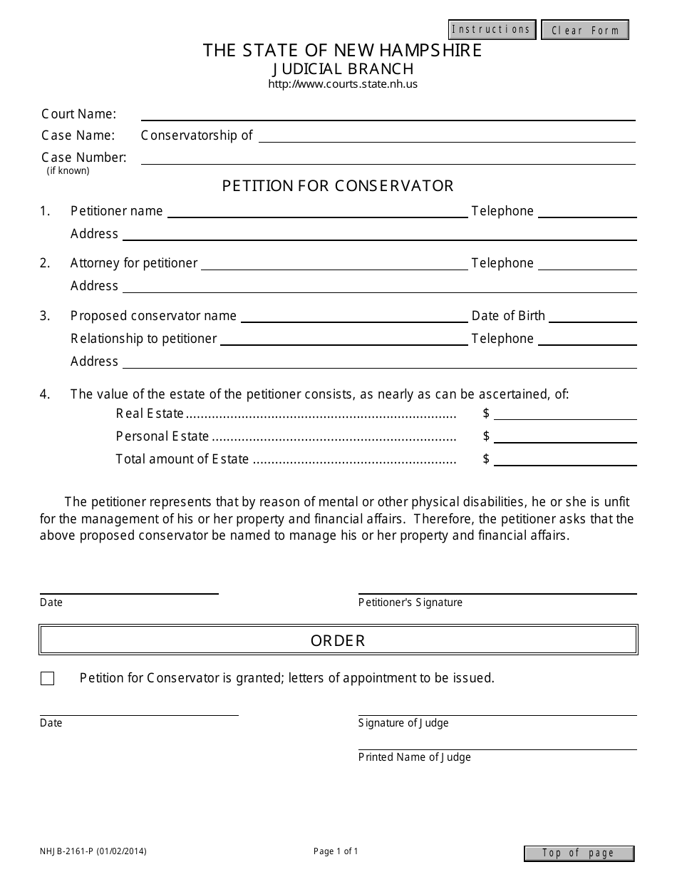 Form NHJB-2161-P Petition for Conservator - New Hampshire, Page 1