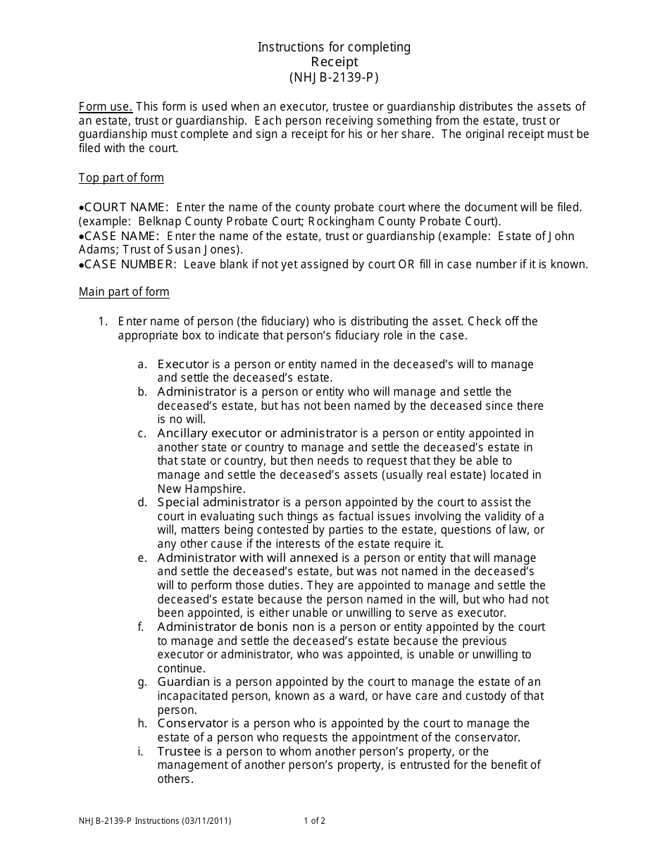 Download Instructions for Form NHJB-2139-P Receipt PDF | Templateroller