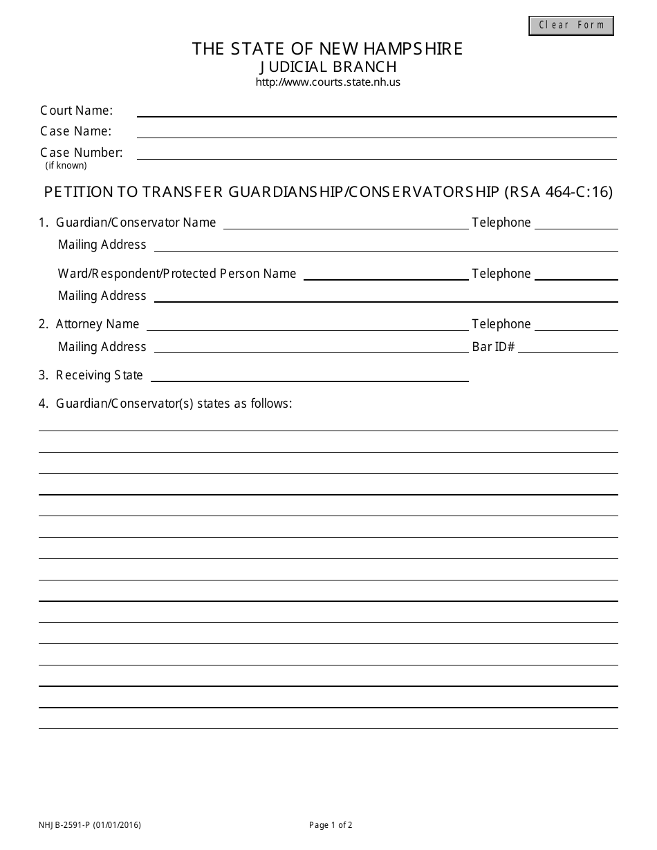 Form NHJB-2591-P Petition to Transfer Guardianship / Conservatorship (Rsa 464-c:16) - New Hampshire, Page 1
